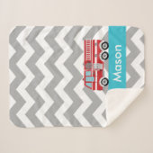 Aangepaste grijze Blauwgroen Chevron Fire Truck Sherpa Deken (Voorkant (horizontaal))