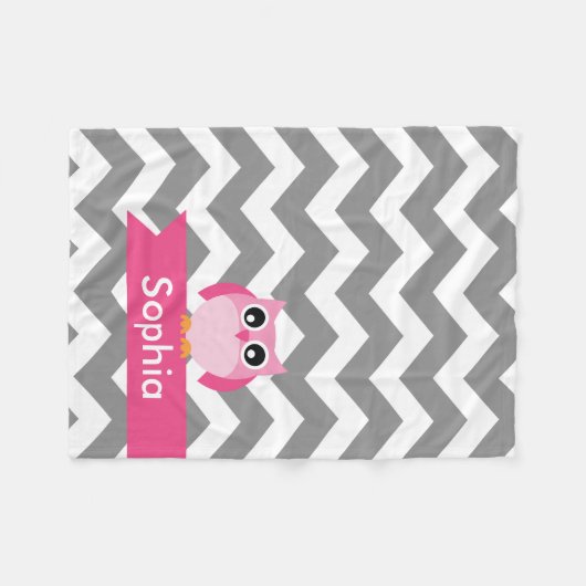 Aangepaste grijze Chevron Pink Owl Fleece Blanket (Voorkant (Horizontaal))