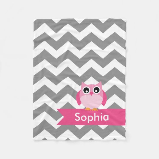 Aangepaste grijze Chevron Pink Owl Fleece Blanket Deken (Voorkant)