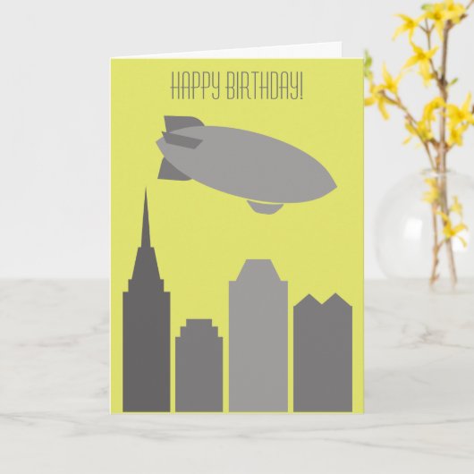 Aangepaste grijze en gele ballon luchtschip verjaa kaart (Gele Bloem)