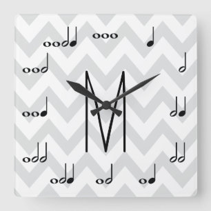 Aangepaste grijze en witte Chevron Musical Notes Vierkante Klok