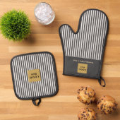 Aangepaste grijze en witte streep ovenwant & pannenlap set (Top down)