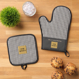 Aangepaste grijze en witte streep ovenwant & pannenlap set