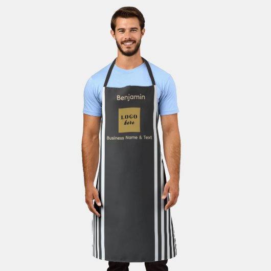 Aangepaste grijze en witte streep schort (Gedragen)