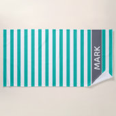 Aangepaste grijze groene en witte Cabana Stripe Strandlaken (Voorkant)