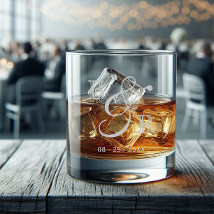 Aangepaste Grijze Kalligrafie Paar Namen Initialen Whisky Glas