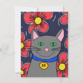 aangepaste grijze kat met bloemen personaliseren i kaart (Voorkant)