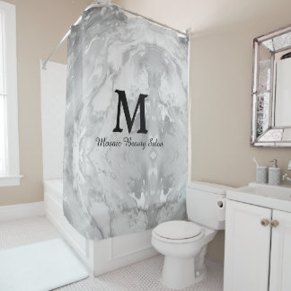 Aangepaste grijze marmeren monogram schoonheidssal douchegordijn