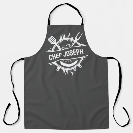 Aangepaste Grijze Naam Chef Grill Cook Vaderdag Gi Schort (Voorkant)