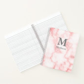 Aangepaste grijze naam en monogram op roze marmer notitieboek (Binnen)