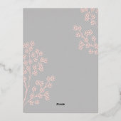 Aangepaste grijze roze elegante bloem bloeiende pa folie uitnodiging (Achterkant)