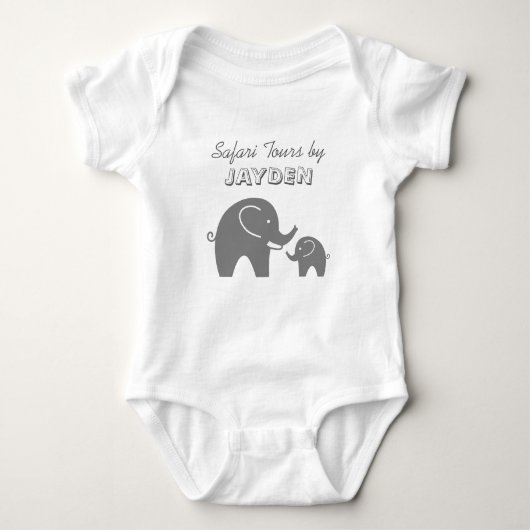 Aangepaste grijze safari olifant baby romper voor  (Voorkant)