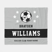 Aangepaste grijze zwarte witte voetbalspeler Naam Fleece Deken (Voorkant (Horizontaal))