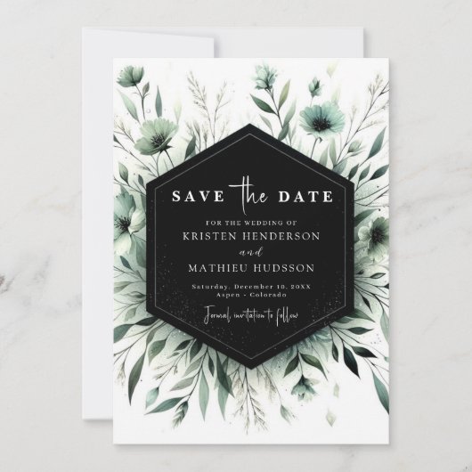 Aangepaste grillige bloemen salie groene bruiloft save the date (Voorkant)