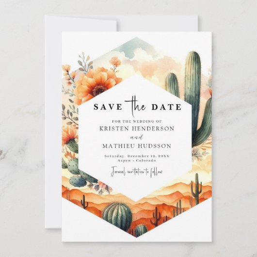 Aangepaste grillige Cactus bruiloft Save The Date (Voorkant)