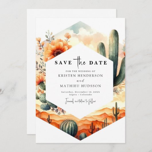 Aangepaste grillige Cactus bruiloft Save The Date (Voorkant / Achterkant)
