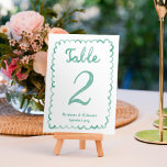 Aangepaste grillige Fun Hand getekend Olive Green  Kaart<br><div class="desc">Verhoog uw bruiloft decor met onze betoverende Custom Table Number Kaarten! Elke kaart heeft een grillig handgetekend olijfgroen lijst op een ongerepte witte achtergrond, versierd met een originele handgeschreven 'tafel' en gepersonaliseerde namen en datum. Wat deze kaarten echt magisch maakt, is hun omkeerbare ontwerp: mintgroen aan de ene kant en...</div>