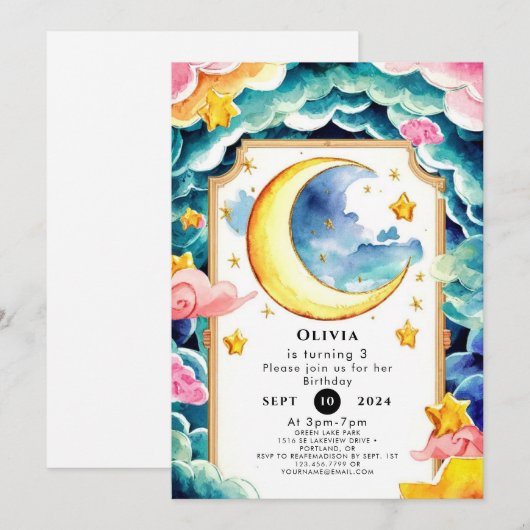 Aangepaste grillige maan verjaardag kaart (Voorkant / Achterkant)