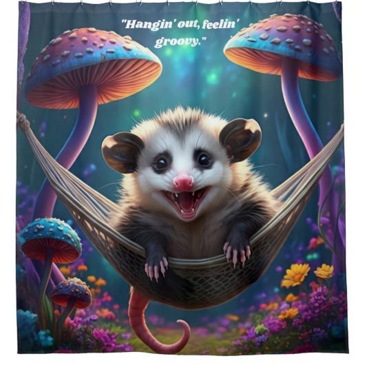 Aangepaste grillige Opossum Psychedelic Hippie Douchegordijn (Voorkant)