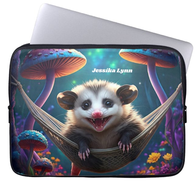 Aangepaste grillige Opossum Psychedelic Hippie Laptop Sleeve (Voorkant)