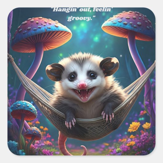 Aangepaste grillige Opossum Psychedelic Hippie Vierkante Sticker (Voorkant)