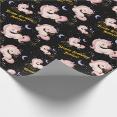 Aangepaste grillige roze eenhoorn meisjes verjaard cadeaupapier (Hoek)