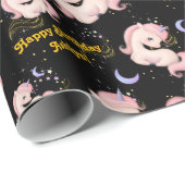 Aangepaste grillige roze eenhoorn meisjes verjaard cadeaupapier (Rol Hoek)