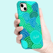 Aangepaste grillige Schattige blauw groen patroon Case-Mate iPhone Case