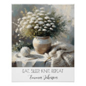 Aangepaste grillige witte bloemen in vaas en breie perfect poster (Voorkant)