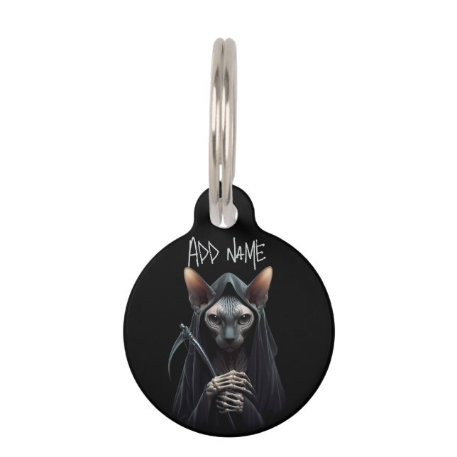 Aangepaste Grim Reaper Sphynx Cat Funny Huisdierpenning (Voorkant)