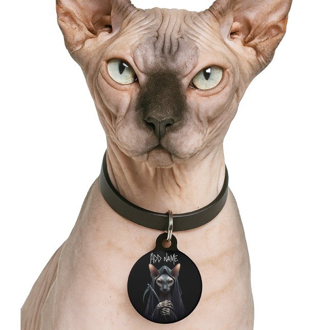 Aangepaste Grim Reaper Sphynx Kat Grappig Huisdierpenning (Personalized Grim Reaper Sphynx Cat ID Tag)