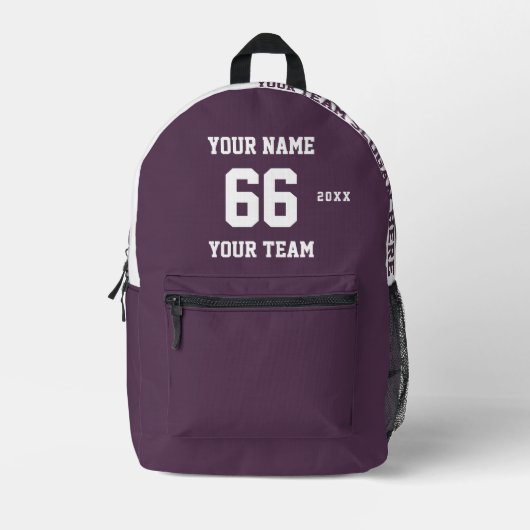 Aangepaste grimace paarse naam, nummer, Team Sport Bedrukte Rugzak (Voorkant)