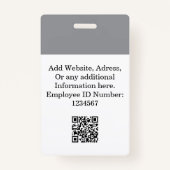 Aangepaste Gris Employee Badge met foto, Logo, QR (Achterkant)