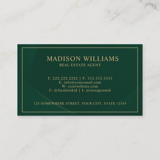 Aangepaste Groen en Goud Patroon Makelaar Visitekaartje (Achterkant)