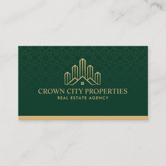 Aangepaste Groen en Goud Patroon Makelaar Visitekaartje (Voorkant)