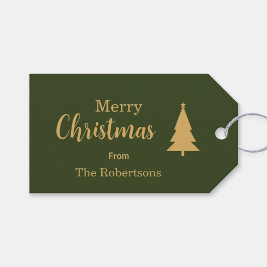 Aangepaste Groen & Goud Vrolijke Kerstmis Cadeaulabel (Voorkant (Horizontaal))