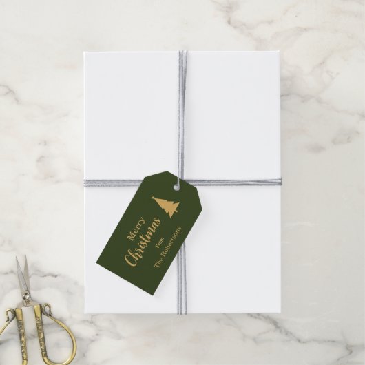 Aangepaste Groen & Goud Vrolijke Kerstmis Cadeaulabel (Met Touw)