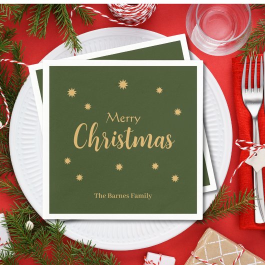 Aangepaste Groen & Goud Vrolijke Kerstmis Servet