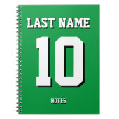 Aangepaste groene achternaam Sports Jersey Number Notitieboek (Voorkant)