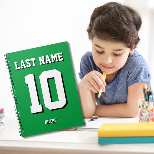 Aangepaste groene achternaam Sports Jersey Number Notitieboek