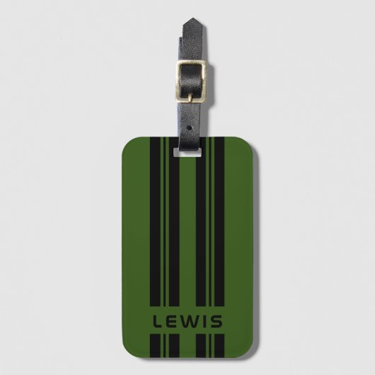 Aangepaste groene auto racing strepen gepersonalis bagagelabel (Voorkant (verticaal))