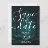 Aangepaste groene betoverde bos bruiloft save the date (Voorkant)