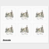 Aangepaste groene blad bessen sneeuw winter Kerstm Vierkante Sticker (Vel)
