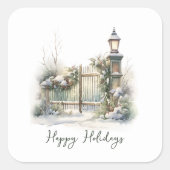 Aangepaste Groene Bladerbessen Sneeuw Winter Kerst Vierkante Sticker (Voorkant)