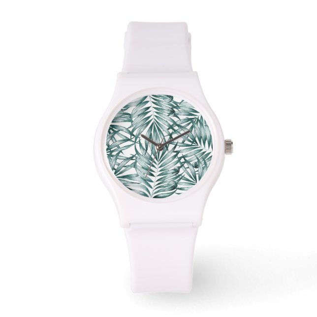 Aangepaste  groene bladeren design horloge (Voorkant)