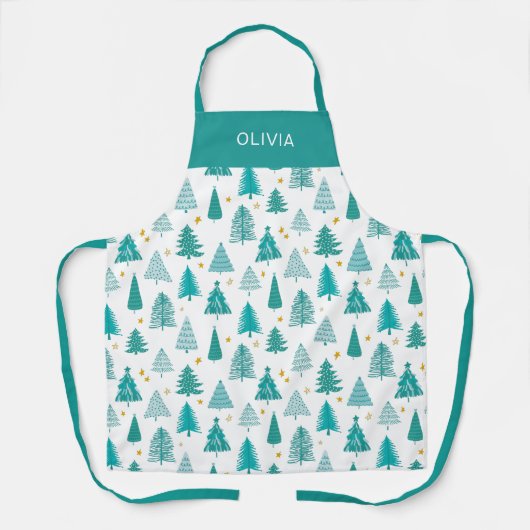 Aangepaste groene Blauwgroen kerstkeuken Schort (Voorkant)
