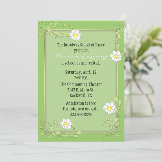 aangepaste groene bloemen overweging uitnodiging (Staand voorkant)