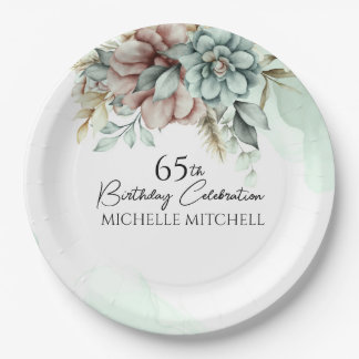 Aangepaste Groene Bloemen Vintage 65e Verjaardag Papieren Bordje