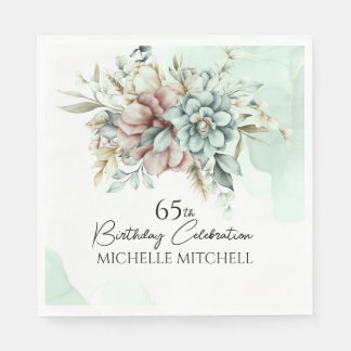 Aangepaste Groene Bloemen Vintage 65e Verjaardag Servet
