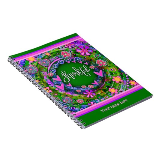 Aangepaste groene bloemenharten dankbaar plezier k notitieboek (Rechterzijde)